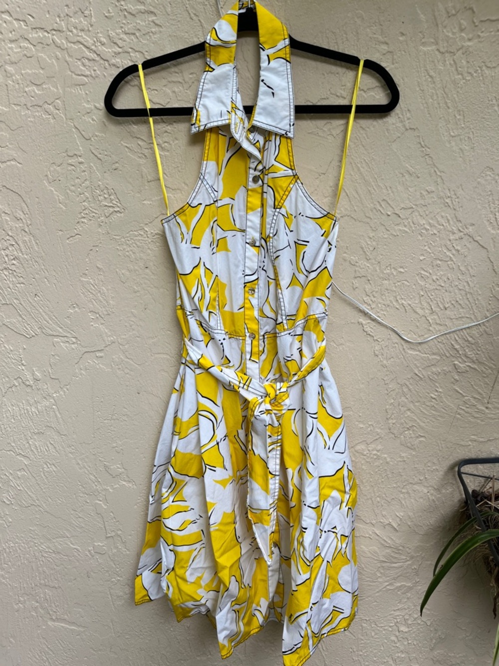 Diane von Furstenberg White and Yellow Floral Halter Dress
